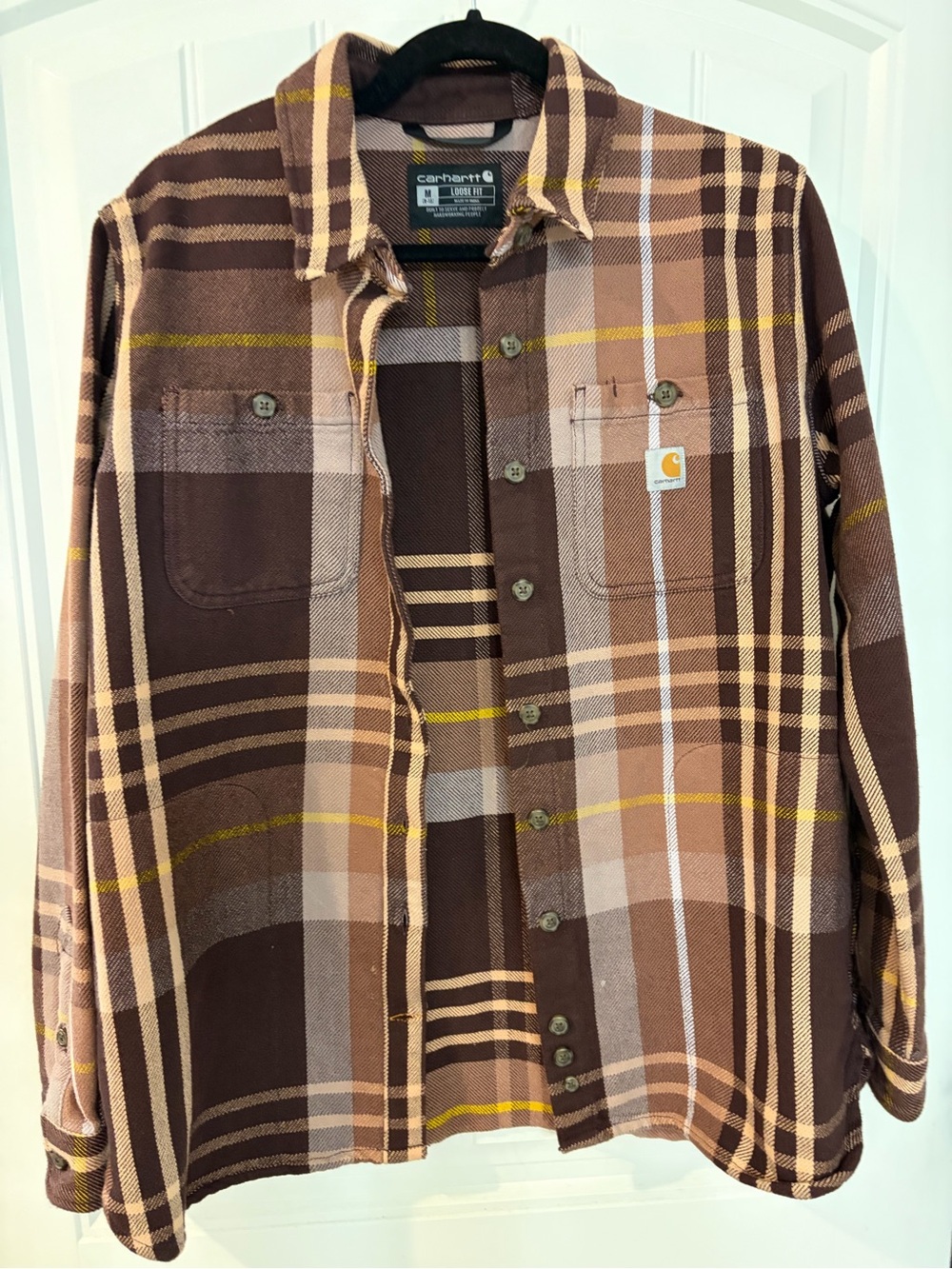 Carhartt Women’s Brown Twill Plaid Button-Up Work Shirt